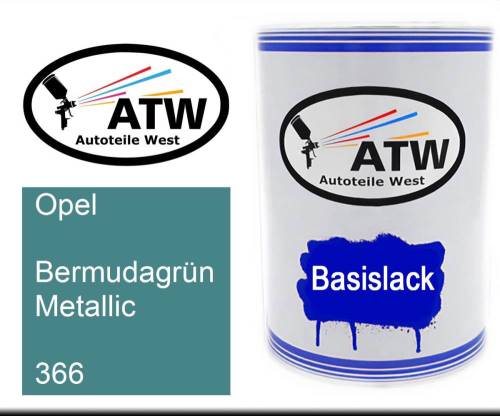 Opel, Bermudagrün Metallic, 366: 500ml Lackdose, von ATW Autoteile West.